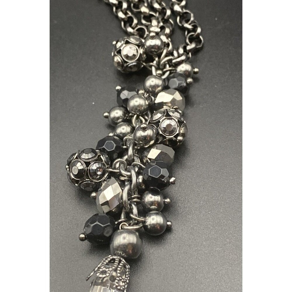 Lia Sophia MARABOU 5" Mirrored Pendant & AB Crystal 28+3" Gunmetal Necklace Rolo - Picture 4 of 10